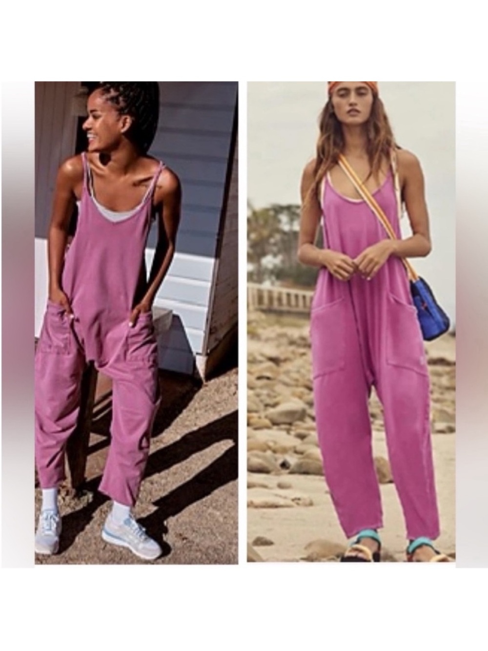 Free People Movement Hot Shot Size Large Relaxed Sleeveless Pink Jumpsuit